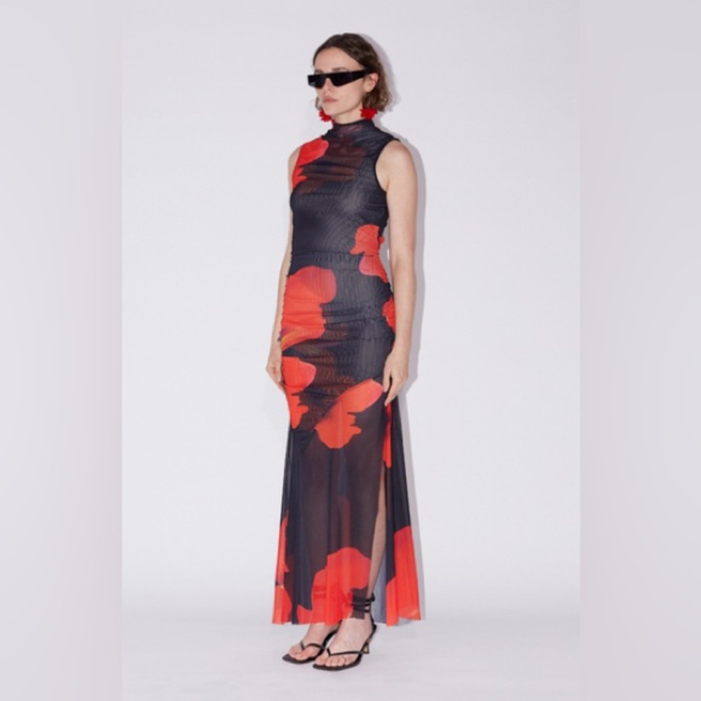 Chic Black and Red Floral Maxi Dress